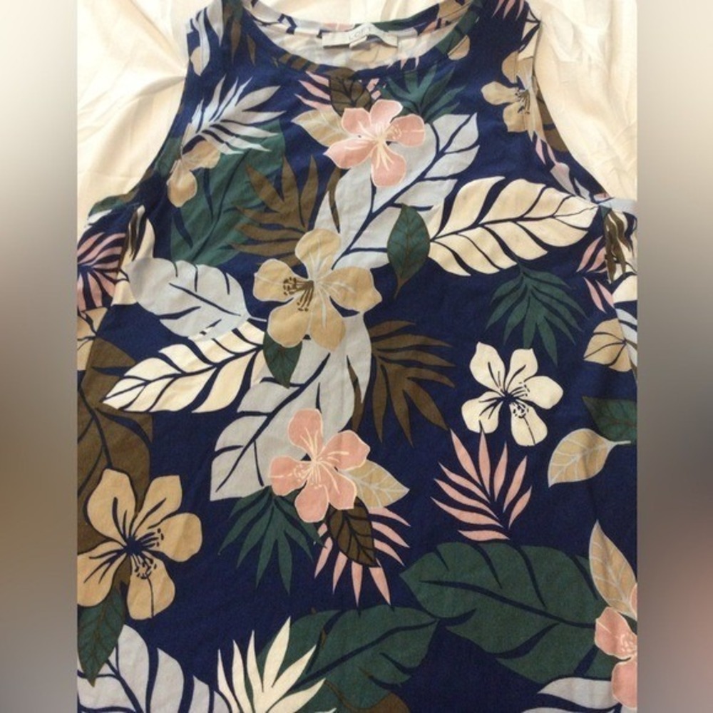 LOFT Womens Small Tropical Floral Sleeveless Shift Dress Midi Stretch Soft